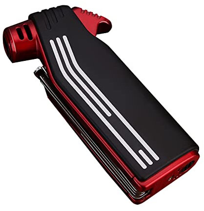 Feuerzeuge Pfeifenfeuerzeug Gas Butan Nachfüllbar Soft Flame mit Pfeifenreiniger Werkzeugen für Pfeifen(ohne Gas),Red,92 * 45 * 19mm
