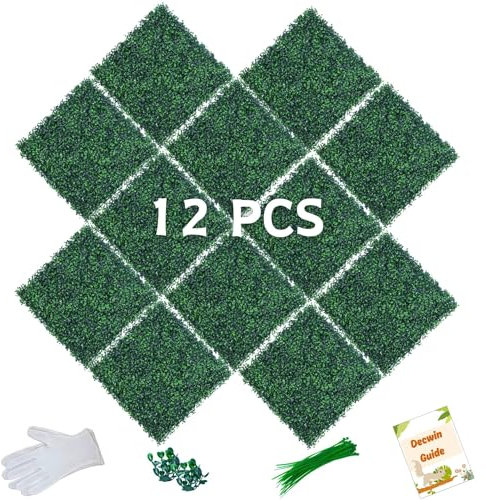 Decwin 12 Paneles de boj Artificiales estables a los Rayos UV de 20 x 20 Pulgadas, seto de boj para Pared Verde, Paneles de Fondo para decoración de Interiores y Exteriores, Valla de jardín