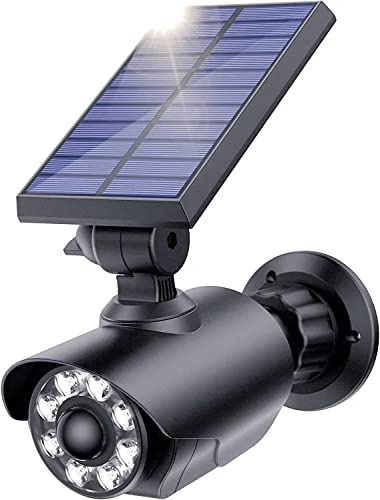 JIAXIZ Solar Security Lights Outdoor Motion Sensor, Dummy Camera Light IP66 Waterproof for Yard Garden Garage Illumination and Protection Black