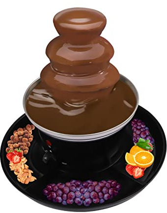 Elektrisk chokladfontän, matuppvärmning, rostfritt stål, choklad, fondue-fontän, 3-nivåers festfontän med frukttallrik för födelsedagsfest, bröllopsfest