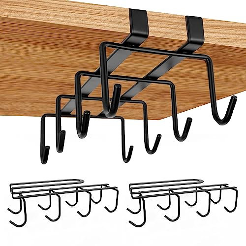ZOFUN 2 Pcs Mug Holders for Kitchen, Mug Holder Under Shelf with 8 Hooks, Black Under Cupboard Mug Holders for Mug Drying, Iron Cup Holders for Kitchen, Cupboard, Cabinet, Mugs & Cup Hanging