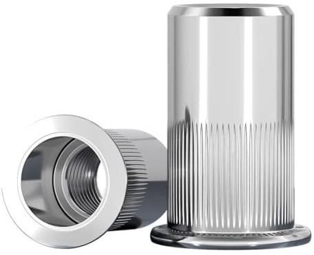 M4 Rivet Nut 100Pcs in Acciaio Inox 304 con Testa Piatta Finitura Rivestita Inserto Filettato Dado con Corpo Zigrinato