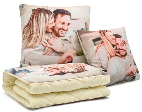 Kissendecke Personalisiert, 2-In-1 Kissendecke Personalisiertes Foto DIY Haustierkissen, Fotokissen Mit Eigenem Foto Für Auto Büro Nickerchen Reisedecke, Geschenk Papa Weihnachten Geburtstag Vatertag