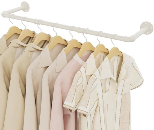 YheenLf 100cm Kleiderstange Industrial, Kleiderständer Wandmontage, Offener Kleiderschrank, Kleiderstangen für die Wand, Platzsparend, 1 Stück, Beige