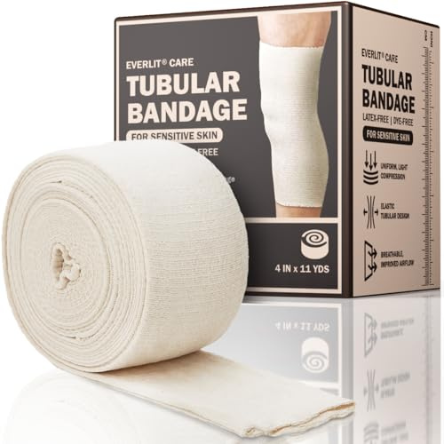 EVERLIT 560D Cotton Blend Elasticated Tubular Support Bandage | Latex-Free, Extra-Thick Breathable Stockinette for Arm, Knees, Legs | Moderate to High Compression for Sensitive Skin | 4 x 11 yd