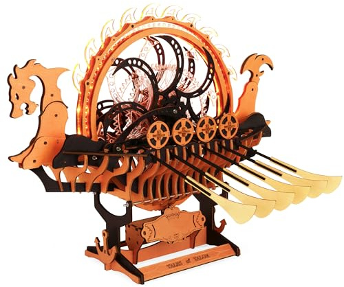 ROBOTIME LK802 Viking Dragon Ship Mechanical Wooden Puzzles, 229 Pieces 3D Puzzles for Adults, Crafts for Adults Hobby Building Kit