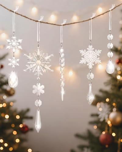 Naler Decorazioni Albero di Natale con Fiocchi di Neve 20 Pezzi Addobbi Albero Natalizi in Stile Ghiaccioli per Natale Casa