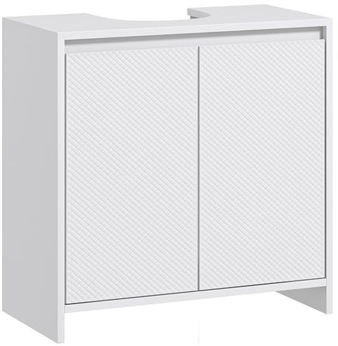 HOMCOM Meuble sous Vasque, Meuble de Salle de Bain, Armoire de Rangement pour lavabo, avec 2 Portes, étagère réglable, 60l x 30P x 60H cm, Blanc