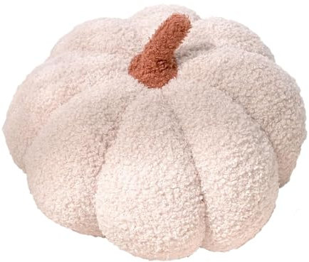 CUEMOON Cuscino a forma di zucca, crema 3D, in peluche e zucca, 30 cm, colore: bianco latteo,Bianco Latte, 20cm