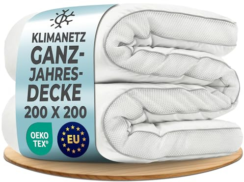 LILENO HOME Premium året runt-filt 200 x 200 cm [1-set] med CoolComfort klimatnät – extra mjukt täcke 200 x 200 cm – perfekt som sommar och vinterfilt utan överdrag – tvättbart upp till 95 °C