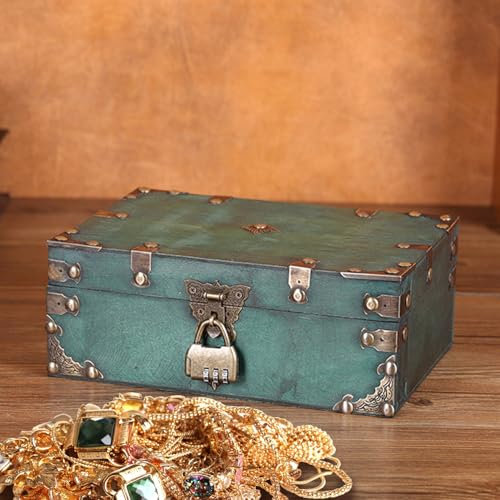 Fizdoqg Vintage Green Treasure Chest, 24 x 17 x 10 cm, with Combination Lock, Large Storage Box for Children's Birthday, Decorating, Gift