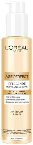 L'Oréal Paris Kollagen Experte Nährende Reinigungscreme, Creme-zu-Schaum-Reiniger für eine sanfte Reinigung und Pflege der Haut, Age Perfect, 150 ml