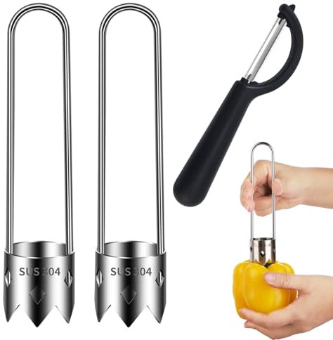 2 Stück Apfelentkerner,Apfelausstecher Apfelentkerner Apfelausstecher Apfelausstecher Edelstahl,Gemüse Corer Gemüseausstecher Küchenhilfswerkzeuge mit Schälmesser für Obst und Gemüse