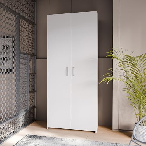 FORTE ECONOBOX klassischer Kleiderschrank 80, Schrank mit Zwei Drehtüren und Einlegeböden, Holzwerkstoff, Weiß, 79,7 cm breit, 190,5 cm hoch, 54,4 cm tief