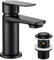 Black Bathroom Sink Taps Basin Mixer Tap with Pop Up Sink Plug, Modern Basin Taps Mono Single Lever Matte Black Bathroom Tap with Waste Drain
