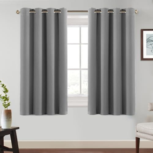 BellaHills Blickdichte Vorhänge mit Ösen Gardinen 2er Set H145 x B140 cm, Verdunkelungsvorhang Thermovorhang Hitzeschutz, Ösenvorhang für Schlafzimmer Wohnzimmer, Dunkelgrau
