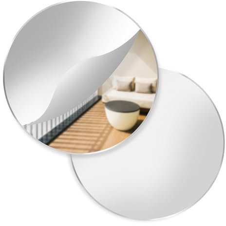 Bruislard 2 Stück Selbstklebender Glasspiegel Spiegel Rund Acrylic Dekospiegel 25 cm Rahmenloser Glas Spiegel Klebespiegel Großer für Zuhause, Schlafzimmer, Heimdekoration, Tafelaufsätze