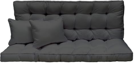Hollywoodschaukel Auflage 180x50 cm - 3-Sitzer Set: Sitzkissen und Rückenkissen – gesteppt & dick gepolstert 10 cm – Kissen für Gartenbank, Palettenbank, Balkonbank & Terrasse – Farbe: Grafit [133]