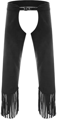 Yhong Chaps de Cowboy Occidental pour Hommes Adulte Entrejambe Ouvert Frange sans Cul Moto Chaps Pantalon Costume Noir XXL