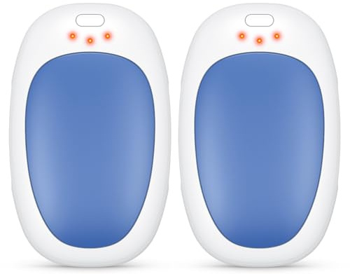 Jonwall Calentadores de Manos Recargables 2 Piezas, Eléctricos Reutilizables con USB, Portátiles de Bolsillo con 3 Niveles de Calor, Hombres y Mujeres Camping Golf