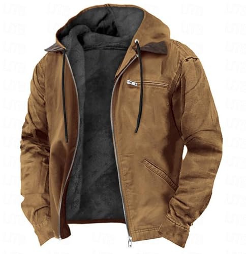 Genérico Chaqueta térmica Polar Ligera e Impermeable para Hombre con Capucha y Cremallera, Ideal para otoño e Invierno, Senderismo y Trabajos al Aire Libre (Camel,XL)