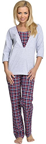 Be Mammy Premamá Pijama Dos Piezas Lactancia Ropa de Cama Maternidad Mujer V2R4N381 (Melange-2, L)