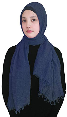 Lina & Lily Hijab para Mujeres Musulmanas Bufanda Fular Turbante, Tela Arrugada (Azul marino)