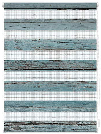 Lichtblick Doppelrollo Klemmfix ohne Bohren mit Motiv, Bretter-Vintage, Blickdicht, Made in Germany, Klemmträger Petrol, 70 cm x 150 cm (B x L)