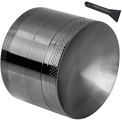 Anpro Grinder, Spezie Macina 4 Pezzi Grinder metallo per Erba con Setaccio per Polline, Coperchio Magnetico e Raschietto per Polline, Grigio