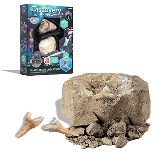 Discovery #MINDBLOWN Mini Fossil Dig Set, 2 Pack Real Shark Teeth Excavation Kit, Interactive Archaeology Paleontology Experiment, Learn Science, Fun and Educational STEM Toy for Kids Ages 6 and Up
