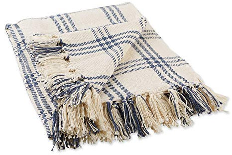 DII Farmhouse Plaid Collection Cotton Throw Blanket, 50x60, French Blue