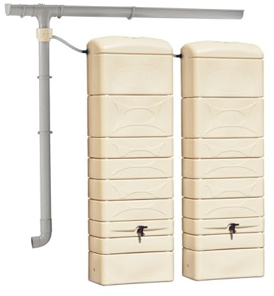 Alice's Garden - Lot de 2 récupérateurs d'eau. Mural Chastang 300L Beige avec kit raccord chéneau Inclus