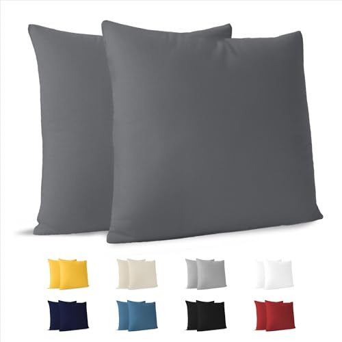 Dreamzie Kissenbezug 30x30 (Set mit 2) - 100% Jersey Baumwolle 150 g/qm Kissenbezüge -Anthrazit - Für Kissen 30x30 cm - Kissenhülle - Kissenbezug - Resistent und Hypoallergen
