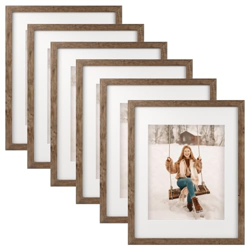 TOFOREVO 11x14 Picture Frames Set of 6 Rustic Wood Grain Photo Frame for Gallery Wall Mounting