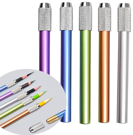 5 Stück Stiftverlängerung Pencil Extender Metall Bleistift Verlängerungen Aluminium Bleistift Extender Farbe Bleistiftverlängerung für Skizzieren Schule Malatelier Schreibgerät