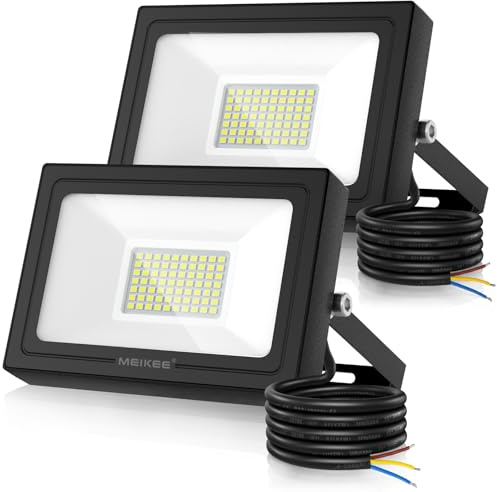 MEIKEE 60W LED Strahler Außen 6500K Kaltweiß 5200LM Superhell LED Fluter IP66 Wasserdicht LED Scheiwerfer Außenstrahler für Garten, Hinterhof, Auffahrt, Türen, Garage, Flur 2 Stücke