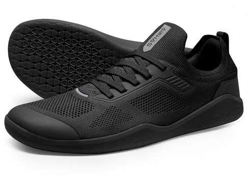 AIRHAS Men's Barefoot Shoes Zero Drop Running Minimalist Gym Shoes for Men Deadlift Cross Training Sneakers, Black, 12