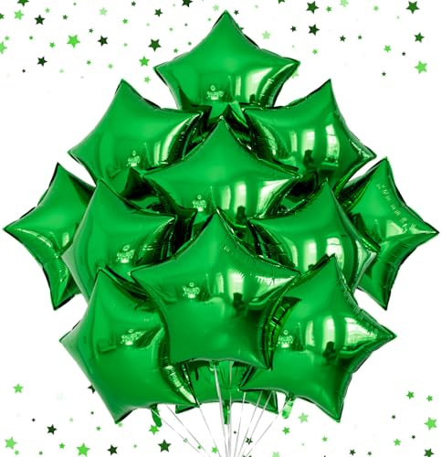 Adeyoo Star Balloons Green Star Shape Foil Balloons,20Pcs 18 Inch Foil Balloon Green Star Giant Mylar Balloon for Christmas Baby Shower Birthday Anniversary Wedding Party Decorations
