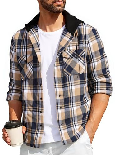 SwissWell Chemise Homme à Carreaux Flanelle Chemise Bûcheron Homme Surchemise Manches Longues Capuche Bouton Chemise Décontractée