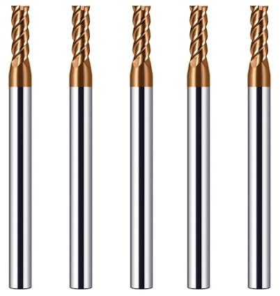 CREEYA 5PCS Fresa de metal duro 3mm, 4 dientes/4 Flautas CNC Fresas, HRC 55, Dorado TiSiN revestimiento, Fresas Carburo de recta 3mm Para Acero Metal Madera Plásticos (3mm)