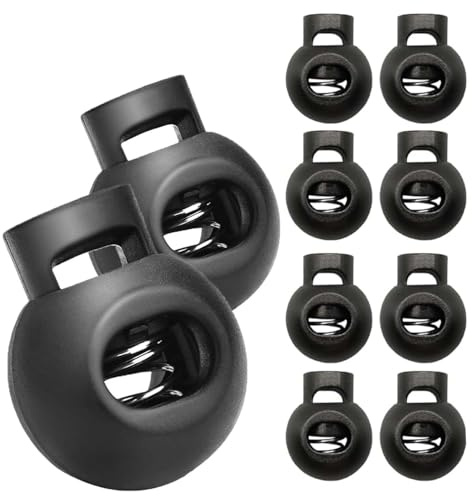 WANGENPING 10 topes de cordón, clip de cordón de plástico con un solo orificio, tope de cordón de goma, cierre de cordón redondo, negro, hasta 5 mm de diámetro, para mochila, chaqueta, ropa deportiva