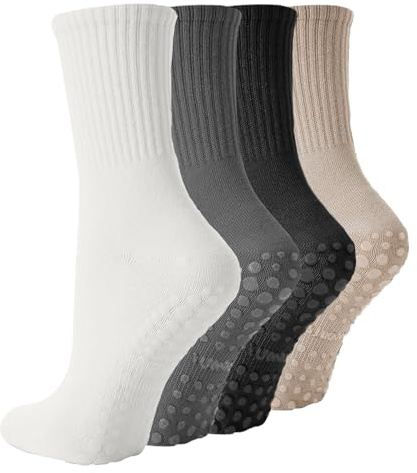 flintronic 4 Paia Calzini Antiscivolo Yoga Donna, Calze in Cotone, Sportivi con Puntini in Gomma per Pilates Balletto Danza Fitness