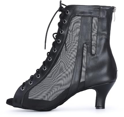 Syrads Botas de Baile Latino para Mujer,Botines Punta Abierta,Tacones Altos Salsa Tango Zapatos,Negro 6cm Heel,41 EU