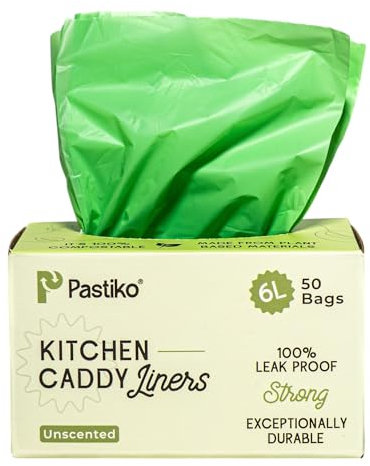 Pastiko Compostable Food Waste Bags 6L Biodegradable Bin Liners for Kitchen Bin, Thick & Durable Leakproof, Ideal for Recycling Bins for Kitchen with EN13432, TUV Austria OK Compost Certified