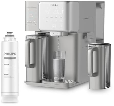 Philips Water Distributeur d’eau à Osmose Inverse 9000 : eau chaude/fraîche filtrée en secondes, fonction glaçons, minéraux préservés, filtration RO 6-en-1, >110 contaminants réduits, UV-C, 2000 L