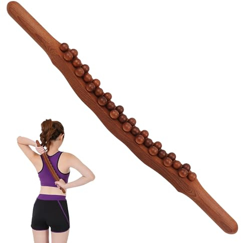 Gua Sha Wooden Therapy Bâton de massage en bois pour tout le corps, outil de massage en bois avec 31 perles de massage en bois, bâton de massage pour dos, épaules, ventre, bras