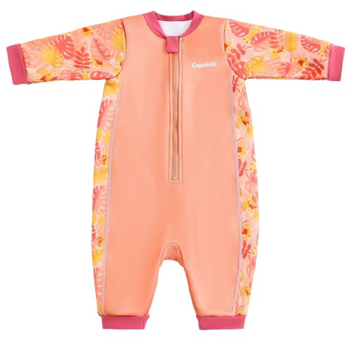 Gogokids Babyvåtdräkt 0–3 år småbarn termisk baddräkt, främre dragkedja babybaddräkt med fleecefoder långärmad sol och simskydd ung flicka för simning, strand och vattenlek