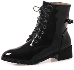 EICOFF Stivaletti da Donna con Punta Rotonda, Tacco Basso Quadrato, alla Caviglia, Stringati, in Pelle Verniciata, Bassi, Corti, Eleganti, da Giorno,Nero,37 EU