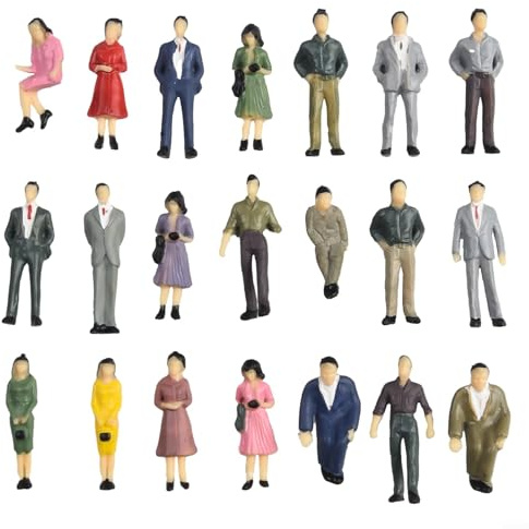 50 figuras de personas modelo en posturas multicolor a escala 1:50, pasajeros en miniatura de plástico para paisaje de diseño de tren a escala OO, figuras pintadas a mano para