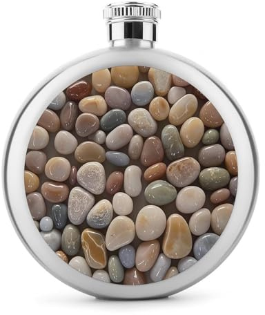 Petoskey Stone Hip Flask 5Oz Flasks for Liquor Stainless Steel Spirit Leakproof Thin Portable Metal Jug for Men Or Women Unique Birthday Wedding Groomsmen Gift Flasks